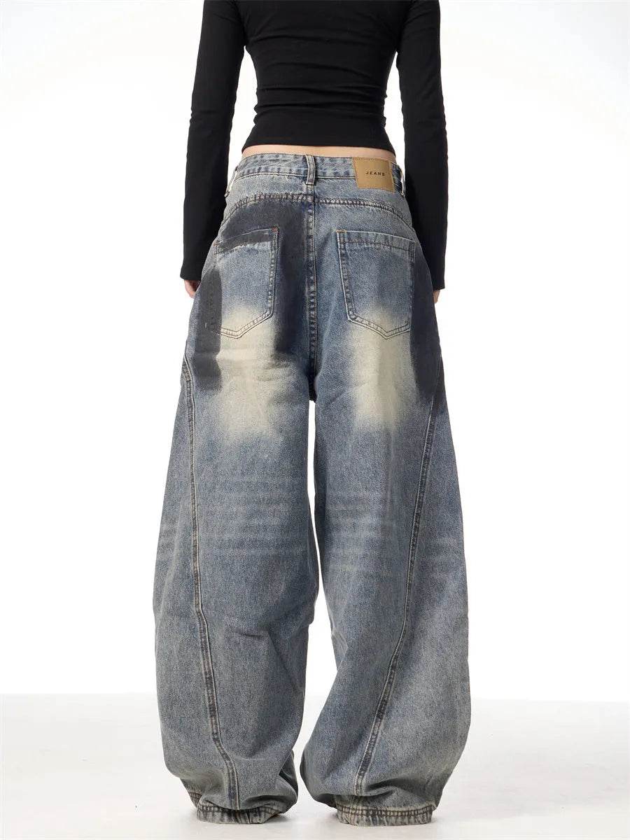 Splash Ink Ripped Machete Baggy Jeans Pant For Women Loose-fitting Wide-leg Trousers - Velora