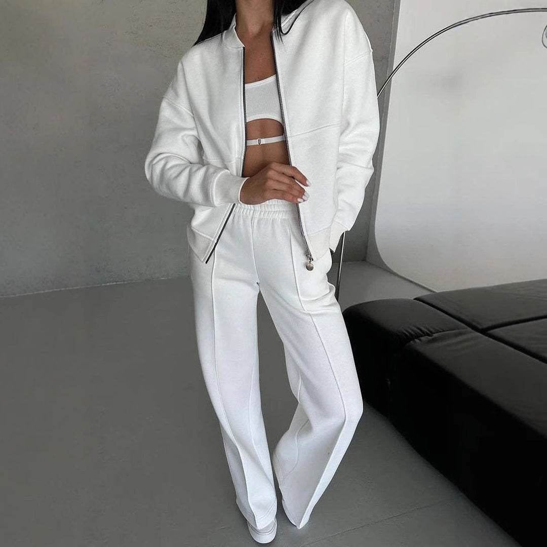 Women's Sports Suits Zipper Jacket And Wide Leg Pants Two-piece Set - Velora