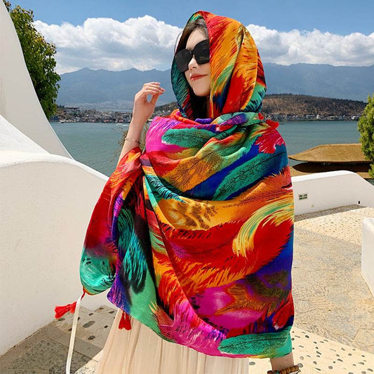 Ethnic Style Sun Protection Talma Tibet Desert Travel Thin Holiday Silk Scarf - Velora