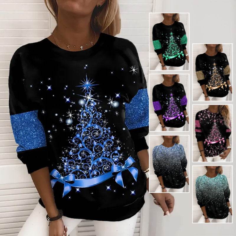 Christmas Sweater Women's 3D Digital Printing Pullover Jacket Fashion Casual Sweatshirt Long Sleeve Printed Round Neck Shirt Top Clothes - Velora