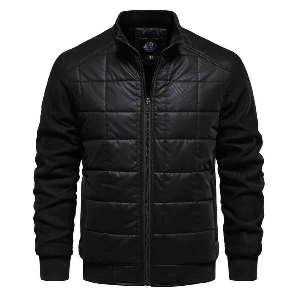 Fashion Stitching Coat Winter Personality Stand Collar Zipper Jacket Men's Clothing - Velora