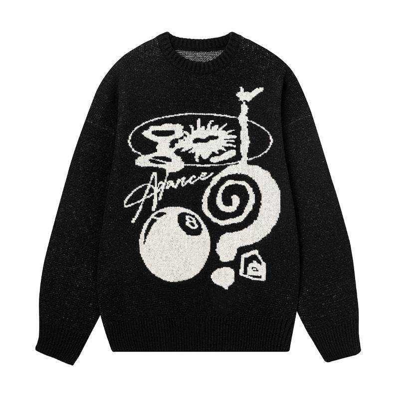 Plush American Hand Drawn Brocade Sweater Men's Autumn Winter Retro Loose - Velora