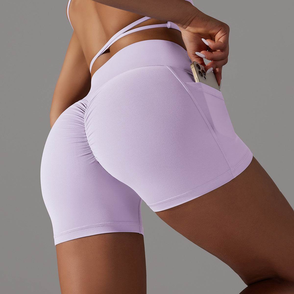 Yoga Shorts With Phone Pocket Design Fitness Sports Pants For Women Clothing - Velora