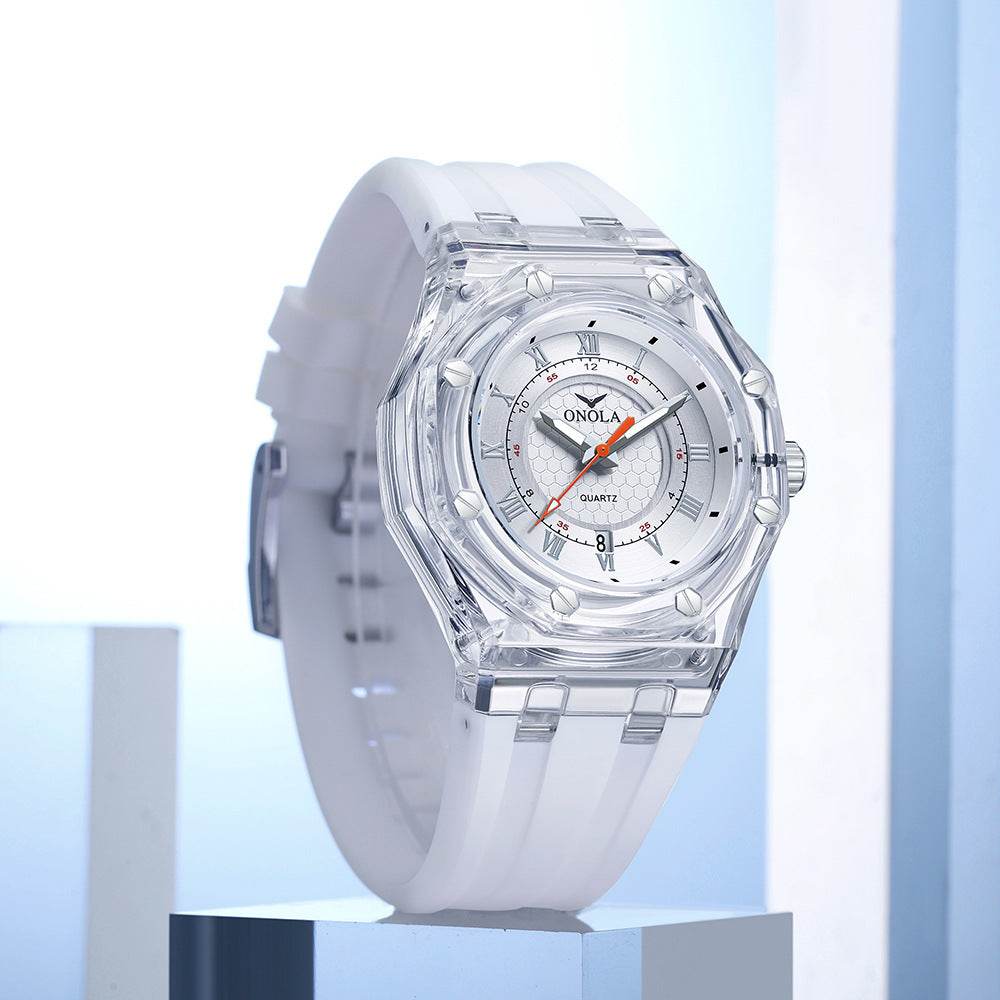 Fashion Neutral Transparent Case Silicone Band Waterproof Quartz Watch - Velora