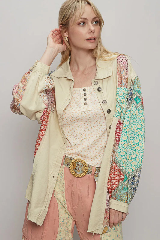 POL Printed Button Up Oversized Shirt - Velora