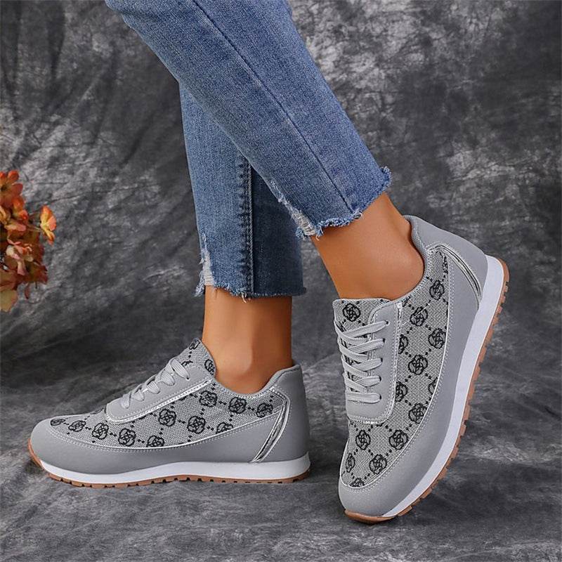 Flower Print Lace-up Sneakers Casual Fashion Lightweight Breathable Walking Running Sports Shoes Women Flats - Velora