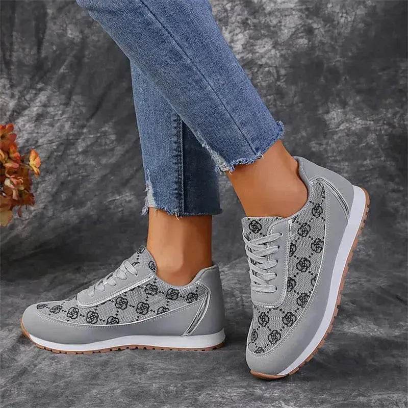 Flower Print Lace-up Sneakers Casual Fashion Lightweight Breathable Walking Running Sports Shoes Women Flats - Velora