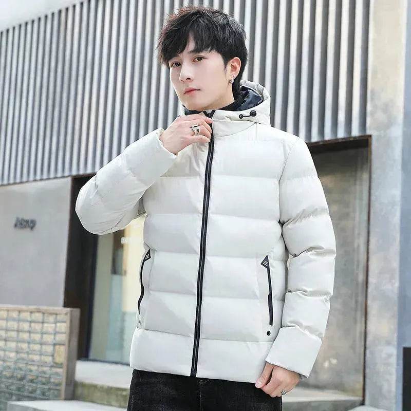 Men's Hooded Short Rain Puffer Jacket Fleece-lined Cotton Padded coat