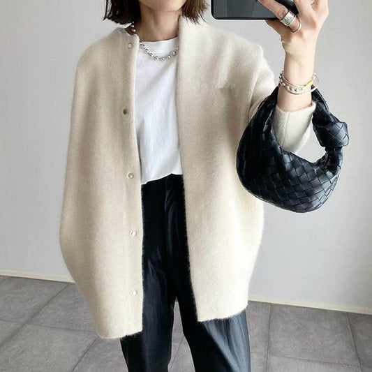 Loose Round Neck Single Breasted Cardigan Fashion Solid Color Coat Jacket Autumn And Winter Women's Clothing - Velora