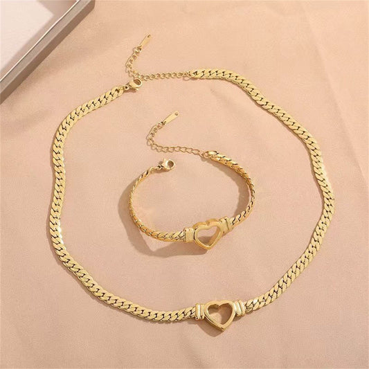 Personalized Love Chain Necklace Bracelet For Women Fashion Titanium Steel Non-fading Clavicle Chain Jewelry - Velora