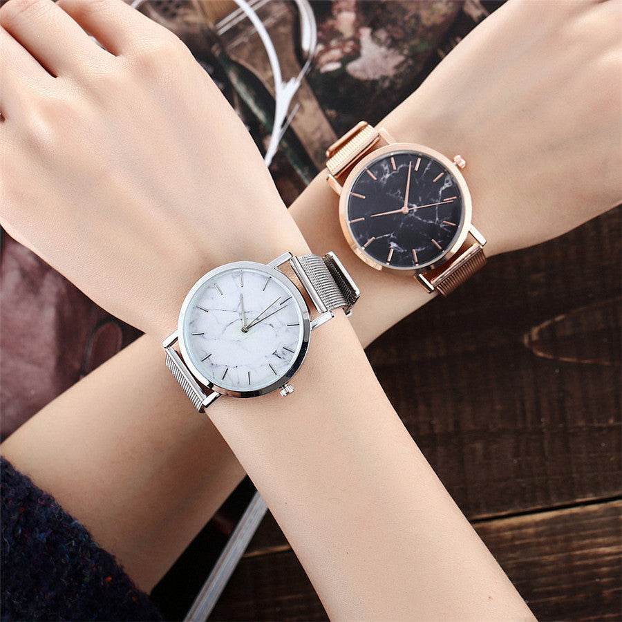 Vansvar fashion brand silver and gold mesh band creative marble wristwatch casual women quartz watches gift relogio feminino - Velora
