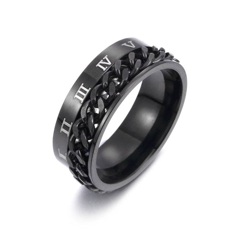 Roman Letter Rotatable Chain Rings Men Digital Titanium Steel RingFor Couple High Quality Multifunctional Bottle Opener Ring Spinner Jewelry Punk Gifts - Velora