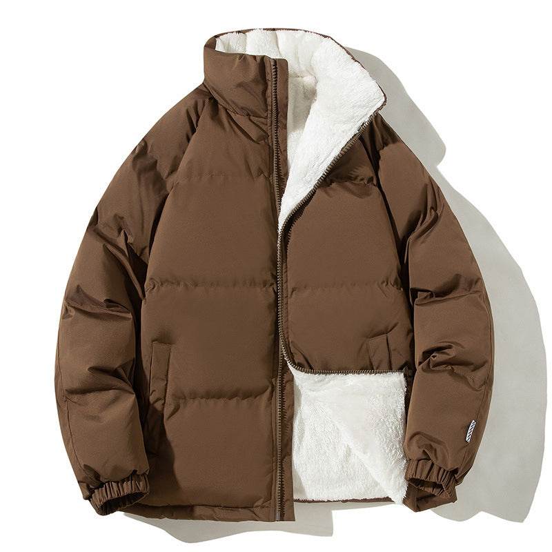 Couples Stand-up Collar Coat With Pockets Fashion Winter Warm Plush Thickened Jacket For Women Men Loose Outwear Top Clothing - Velora