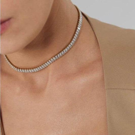 Zircon Tennis Chain Real Gold Plating OT Buckle Necklace - Velora