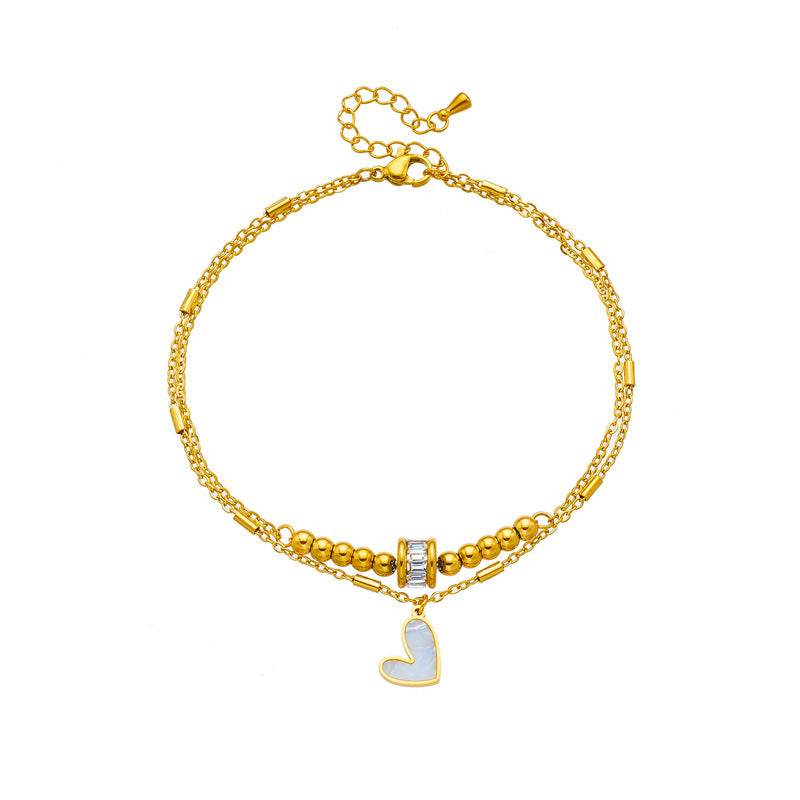 Fashion Jewelry Boho Classic Love Heart Ankle Chain Double Layer Chain Bracelet Anklet Charm Tassel Leg Chain On Foot Chain Women Party Jewelry Accessories - Velora