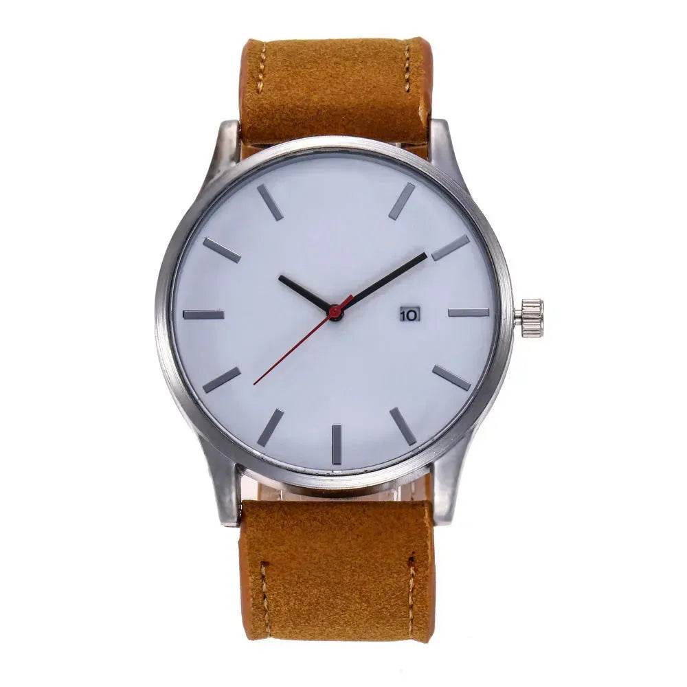 Men watch Fashion Business Large Dial Watch For Men's Matte Belt Simple Quartz Wrist Watch Men clock - Velora
