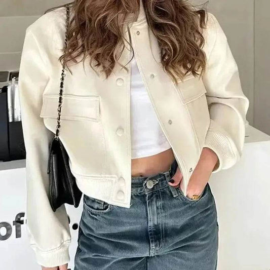 Oversized Fashion Button down Cropped Jacket outwear top for women - Velora