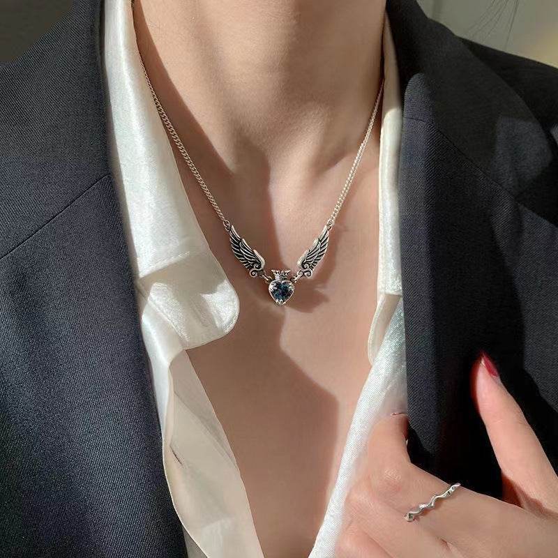 Vintage Gothic Heart Crown Angel Wings Pendant Necklaces For Women Fashion Exquisite Love Shape Clavicle Chain Choker Jewelry Fashion Jewelry - Velora