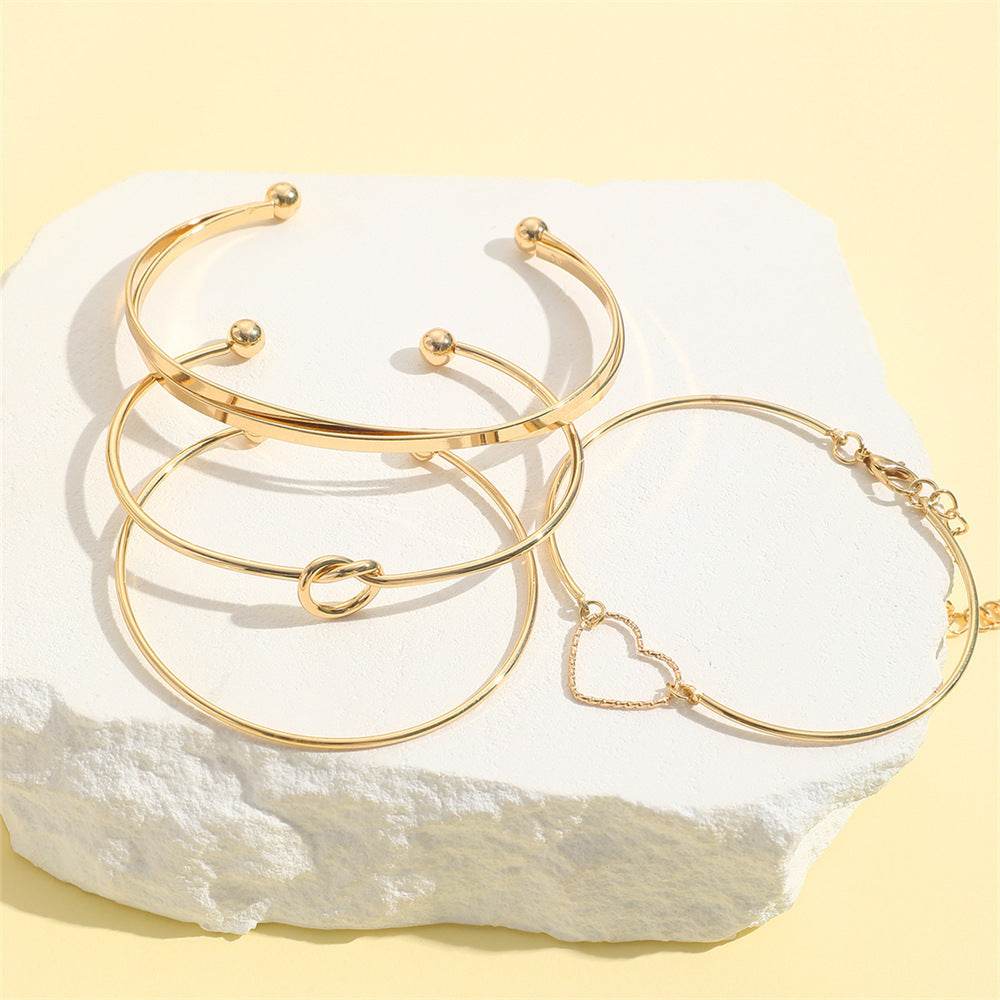 Vintage Gold Crystal Heart Letter Love Bangle Bracelet For Women Fashion Multi-layer Geometric Charm Bracelets Jewelry Gifts - Velora
