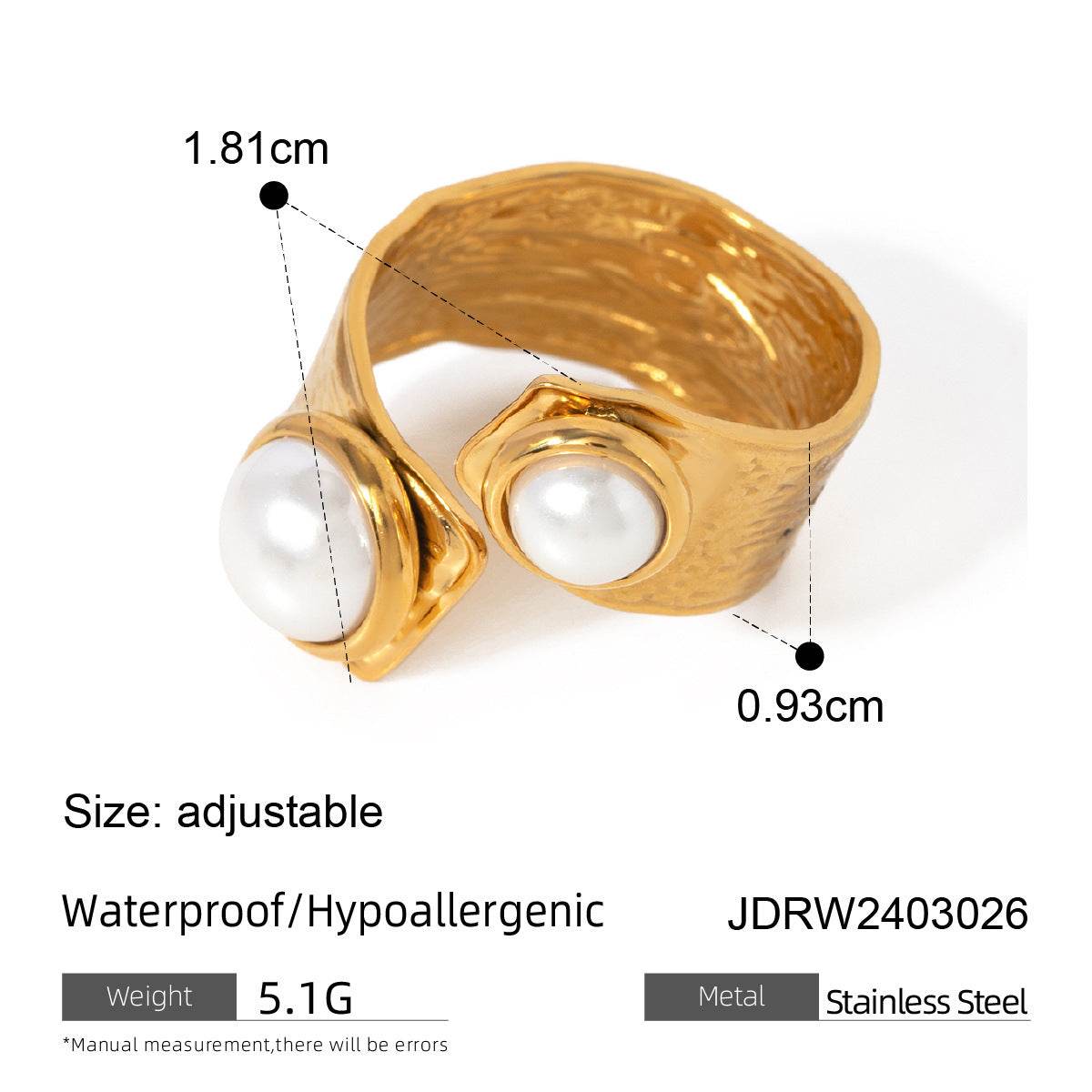 European And American Stainless Steel Pearl Eye-catching Ring High-grade Ins - Velora
