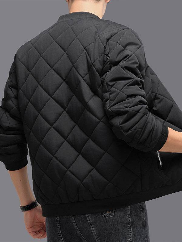 Fashion Rhombic-sewing Design Cotton Coat Winter Warm Thickened Baseball Jacket Casual Solid Color Outwear Clothing For Men - Velora