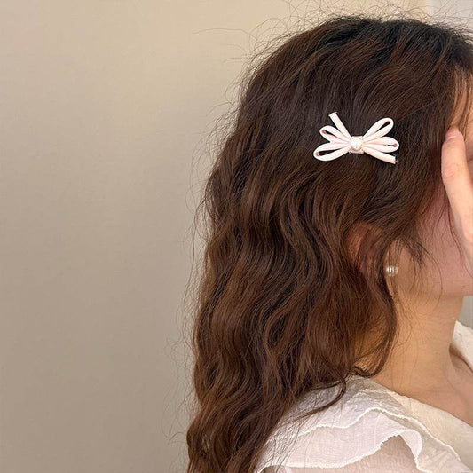 Side Clip Bangs Pearl Bow A Pair Of Hairclips Duckbill Clip - Velora