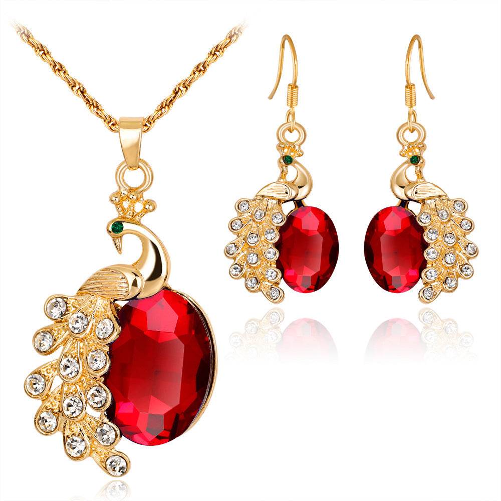 Peacock Rhinestone Two Piece Necklace - Velora