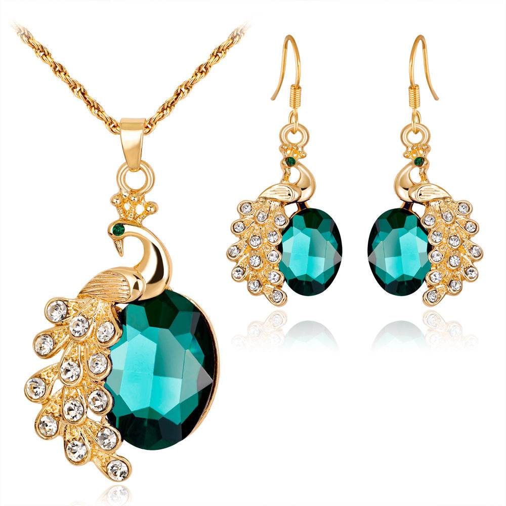 Peacock Rhinestone Two Piece Necklace - Velora