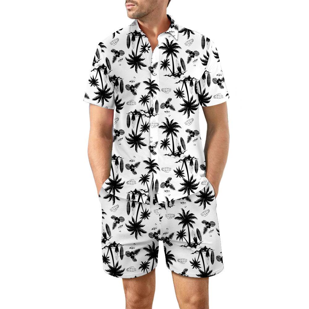 2Pcs Printed Beach Shirt Summer Suit Loose Lapel Button Top And Drawstring Pockets Shorts Casual Short Sleeve Suits For Men Clothing - Velora
