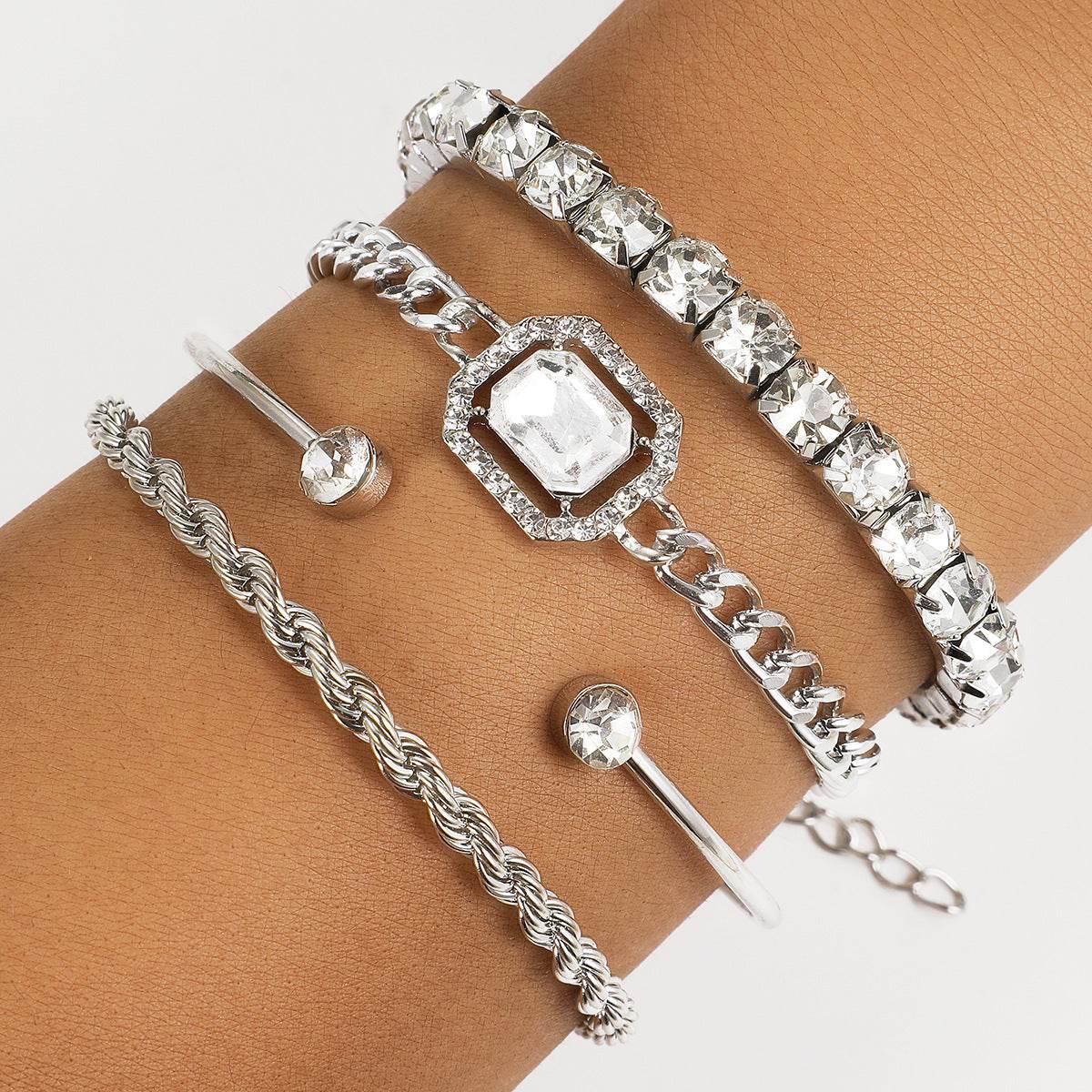 Fashion Jewelry 4 Pcs Crystal Bracelet Set Bohemian Design For Women Vintage Luxury Twisted Cuff Chains Armband Jewelry Accessories - Velora