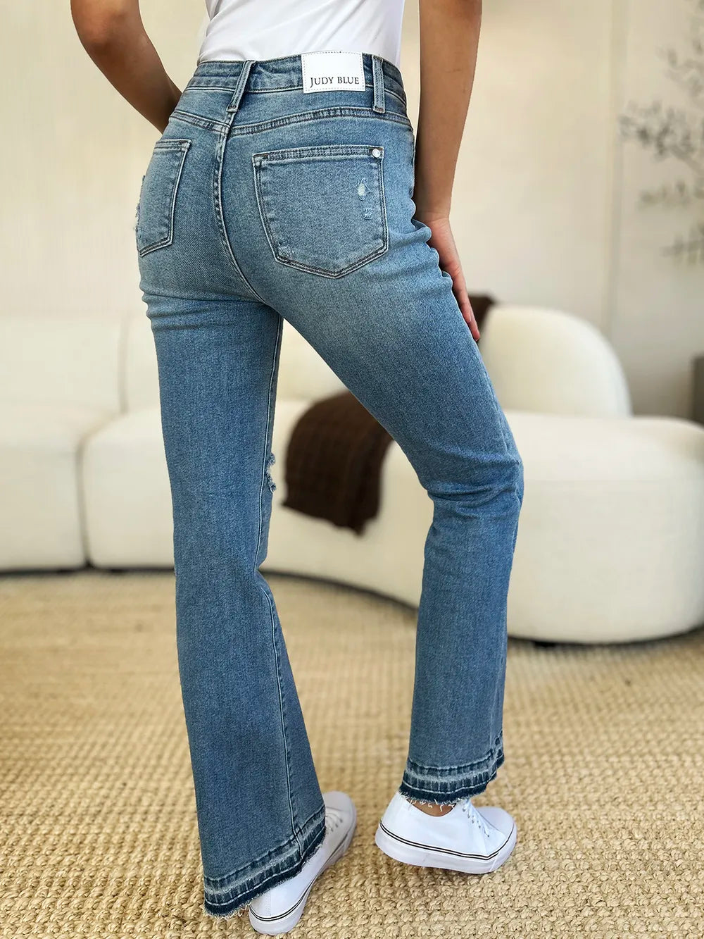 Judy Blue Full Size Mid Rise Destroyed Hem Distressed Jeans - Velora