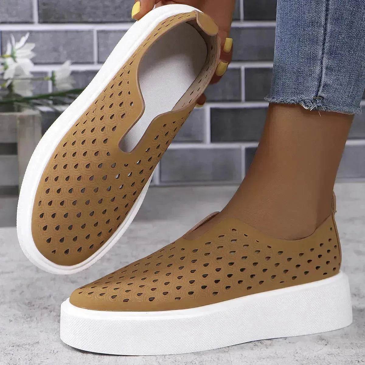 Fashion Hollow Flats Shoes Casual Versatile Thick Sole Slip-on Shallow Sneakers Shoes For Women - Velora