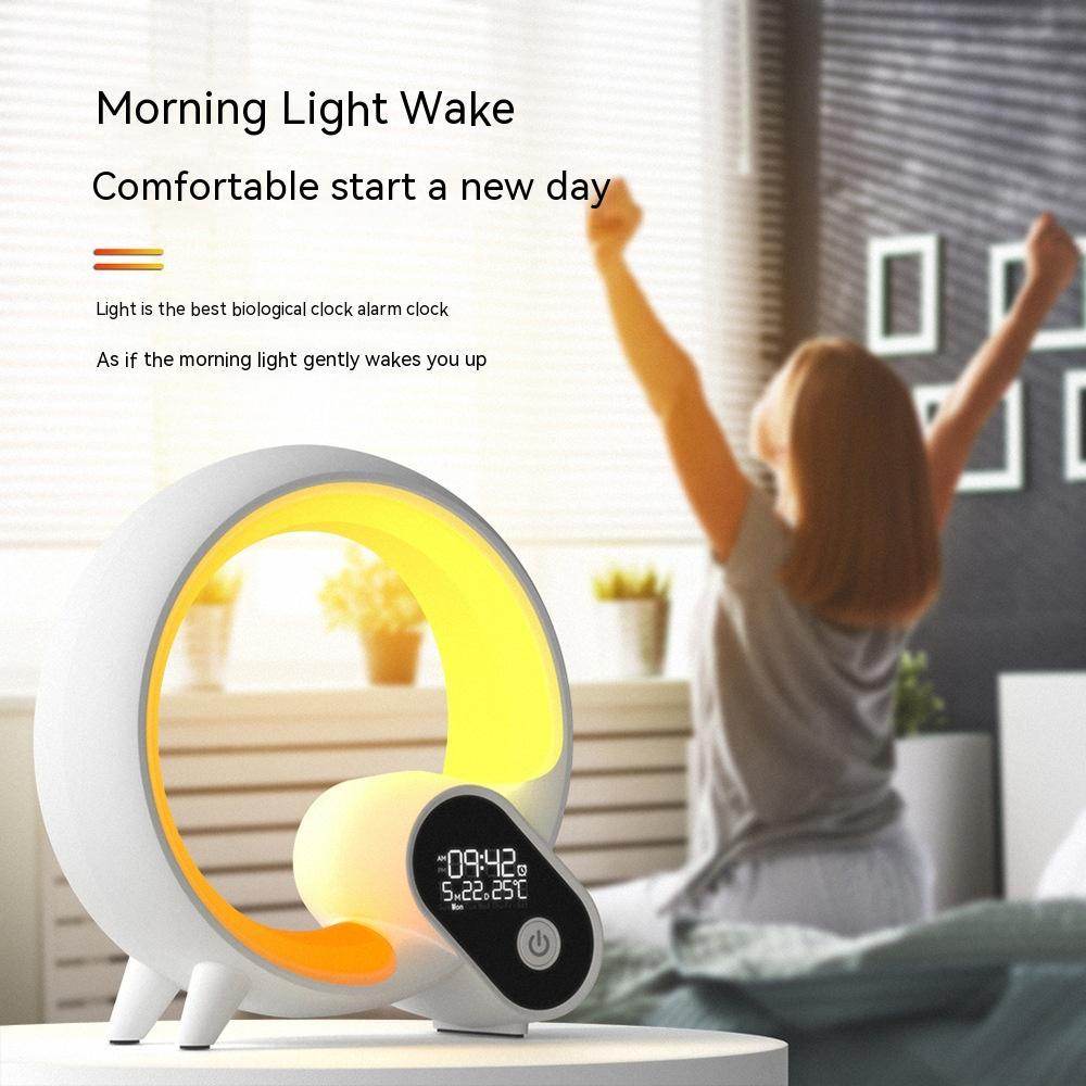 Creative Q Light Analog Sunrise Digital Display Alarm Clock Bluetooth Audio Intelligent Wake-up Q Colorful Atmosphere Light - Velora