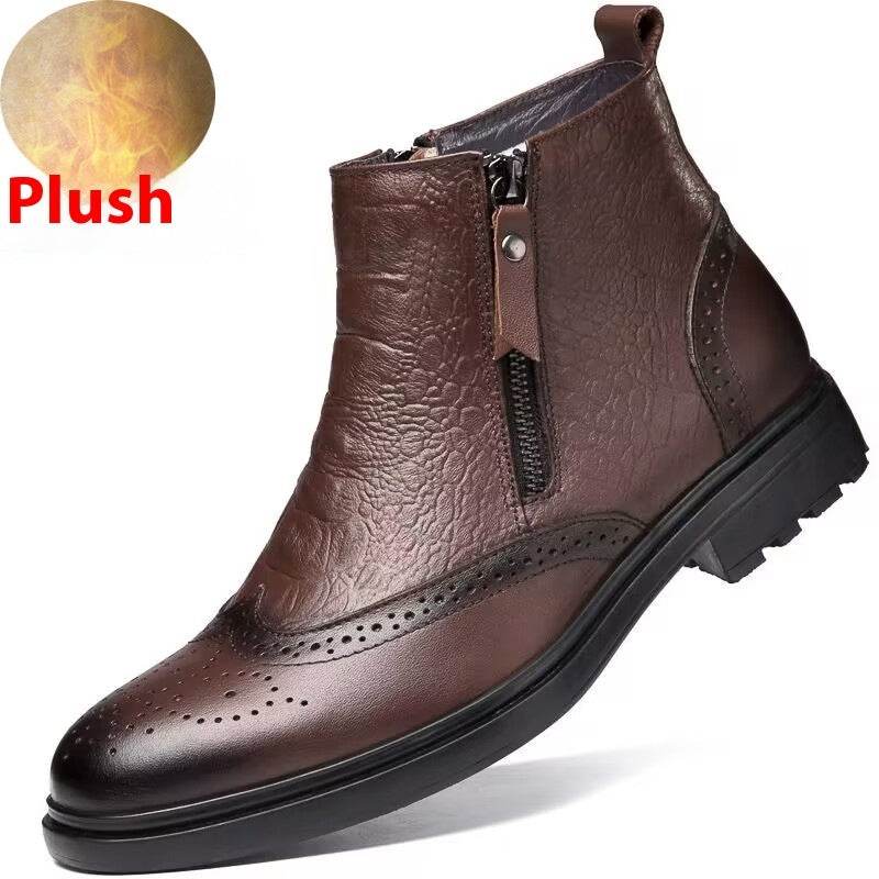 High-top Leather Shoes Height Increasing Shoes 46 Brogue Trendy Ankle Boots - Velora