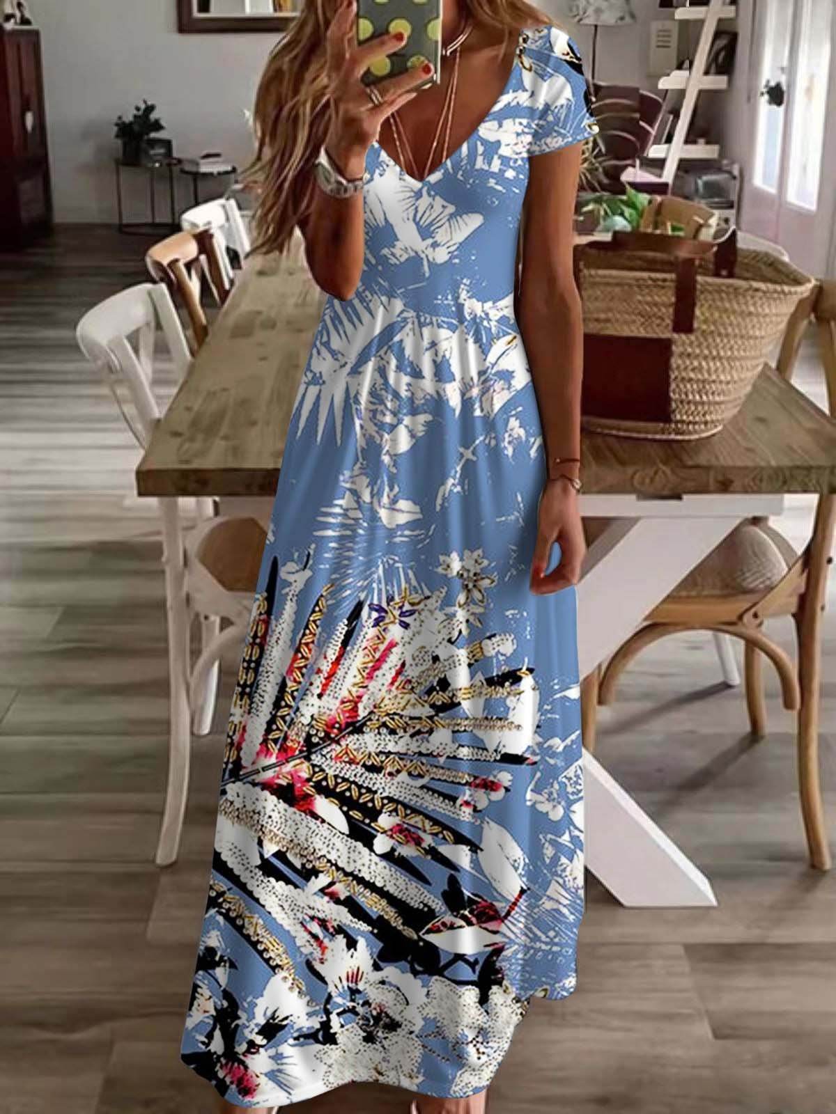 Women's 3D Printed V-neck Casual Fashion Dress - Velora
