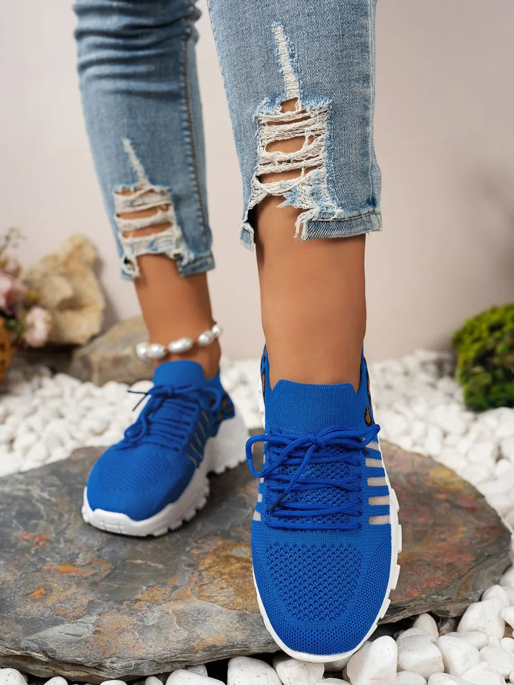 Cutout Leopard Lace Up Mesh Athletic - Velora