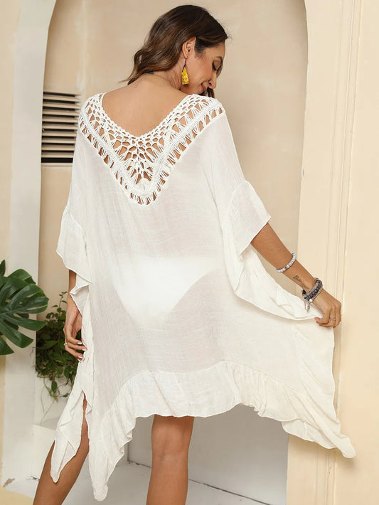 Cutout Ruffled Half Sleeve Cover-Up - Velora