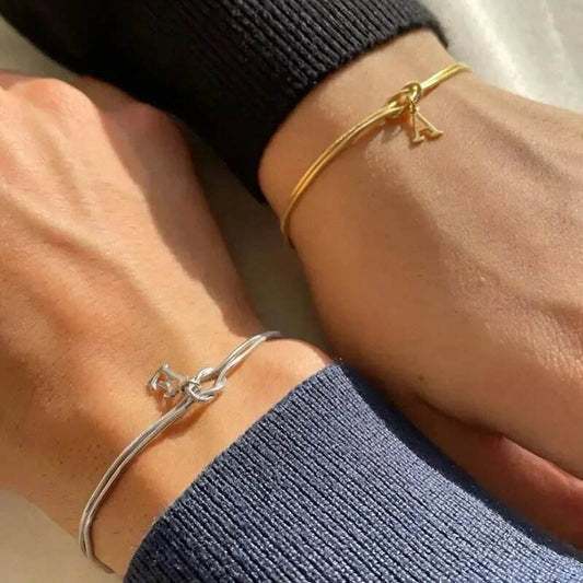 New Letter A-Z Love Knot Bracelets For Women Couple Gold Color Dainty Snake Chain Charm Bracelet Stainless Steel Jewelry Gift Valentine's Day Gifts - Velora