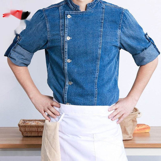Western Restaurant Chef Overalls Short Sleeve Rear Kitchen Baking Printing Hotel - Velora
