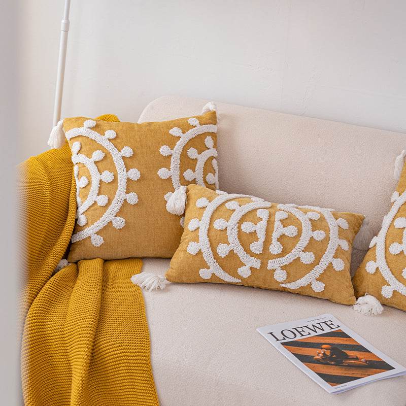 Handmade Embroidery Velvet Embroidery Pillow Cover Craft Cushion Hotel Homestay Tassel Pillow Bedside - Velora