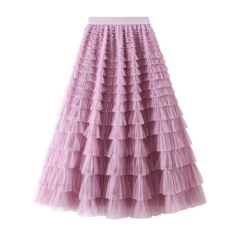 Cake Skirt Women's White Gauze long Layered tulle Skirt - Velora