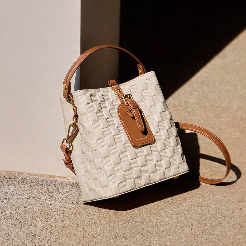 Cowhide Bucket Niche Design Shoulder Commuter Crossbody Bag - Velora
