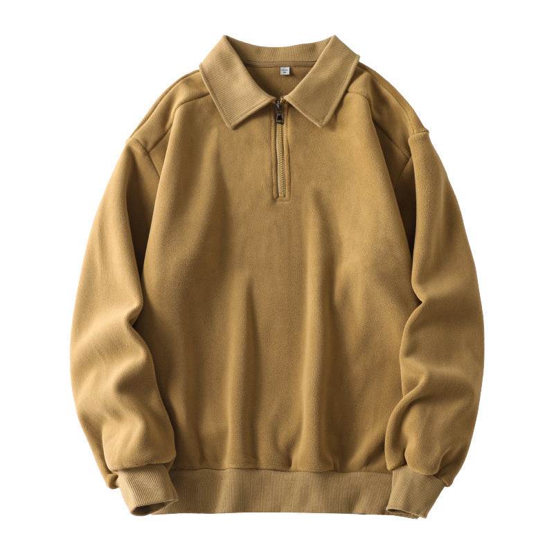 Fashion Lapel Half-zip Sweatshirt Winter Warm Fleece Long Sleeve Top Men's Clothing - Velora