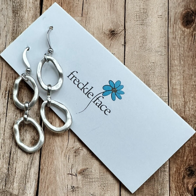 Wavy Hoop Drop Earrings – Matte Silver Asymmetrical Hoops, Hypoallergenic - Velora