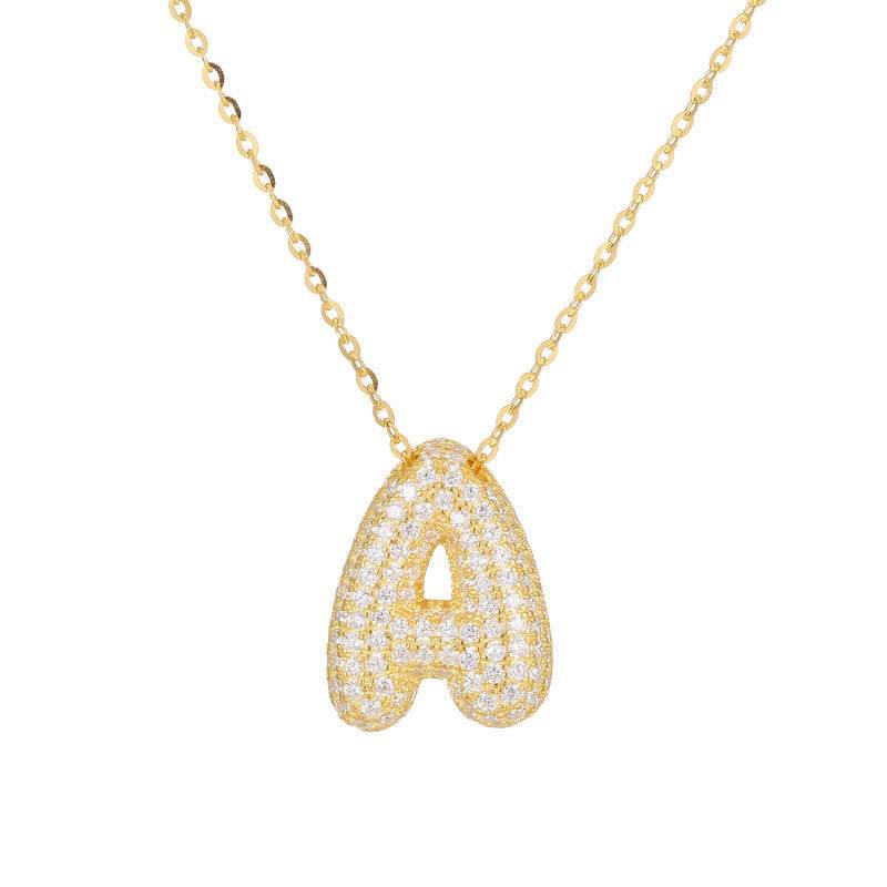 Silver 26 Letter Bubble Necklace For Women Full Diamond - Velora