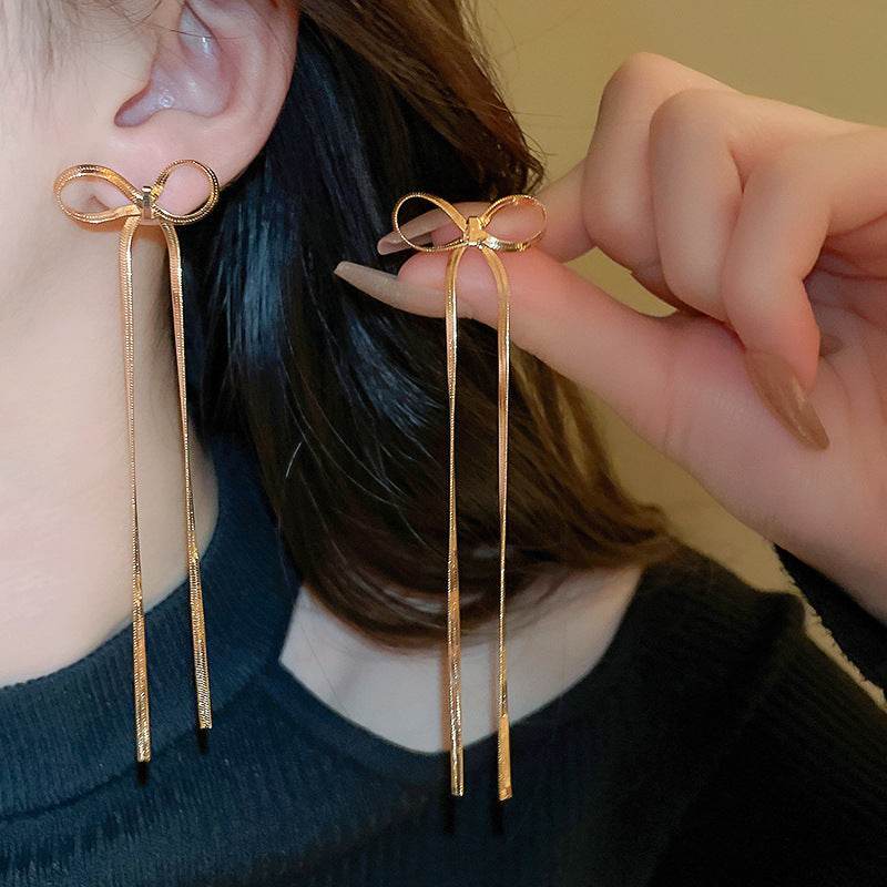 Stainless Steel Jewelry Wholesale Non-tarnish Herringbone Bow Earrings Hypoallergenic 18k Gold Plated Ribbon Bow Bowknot Earring - Velora