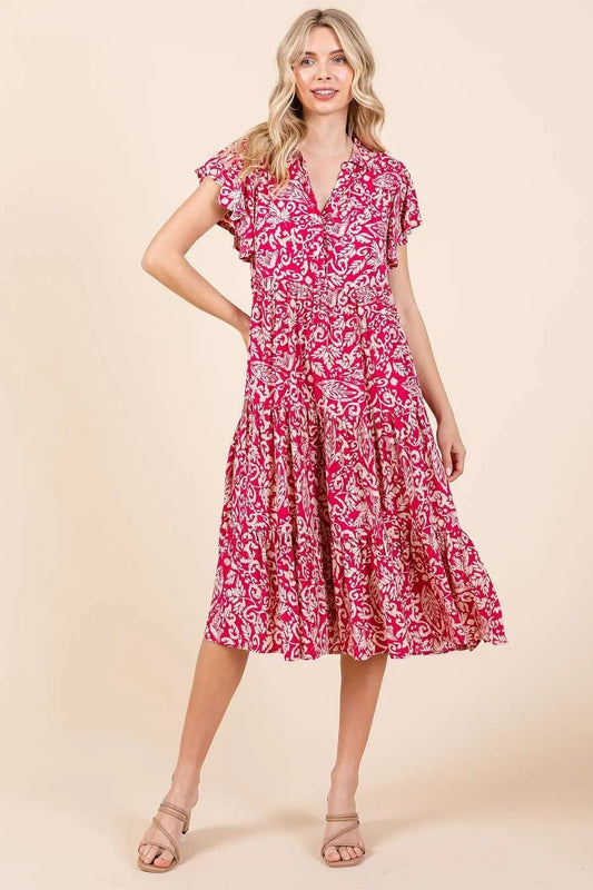 Mittoshop Abstract Print Ruffle Tier Midi Dress - Velora
