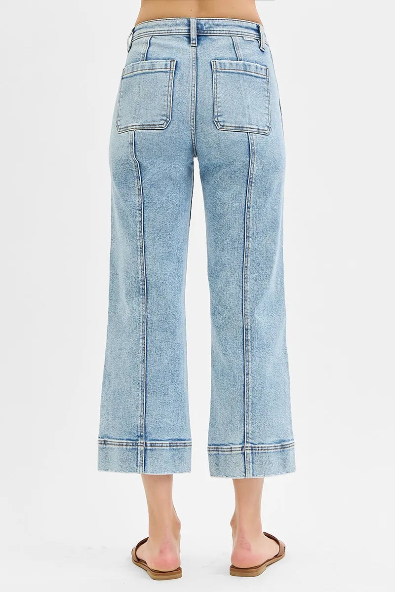 RISEN Full Size High Rise Crop Wide Front Seam Detailed Jeans Plus Size - Velora