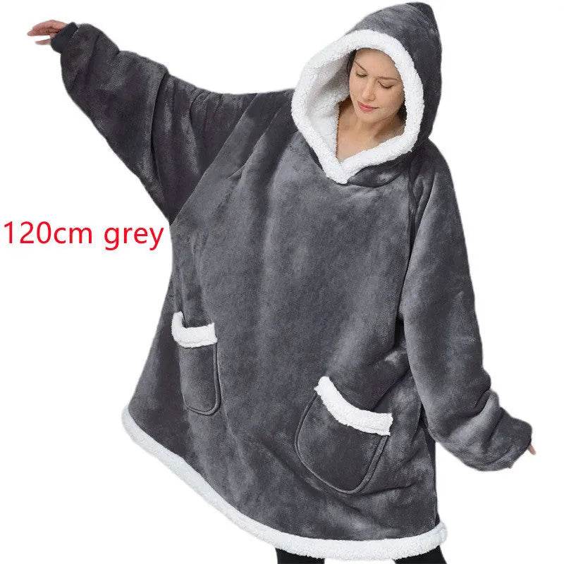 Fleece Oversized Hoodie Blanket Winter Warm Home Clothes Women Men Oversized Pullover With Pockets - Velora