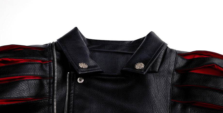 Niche Deconstruction Backbone Pleated Design Sense Short Leather Jacket - Velora
